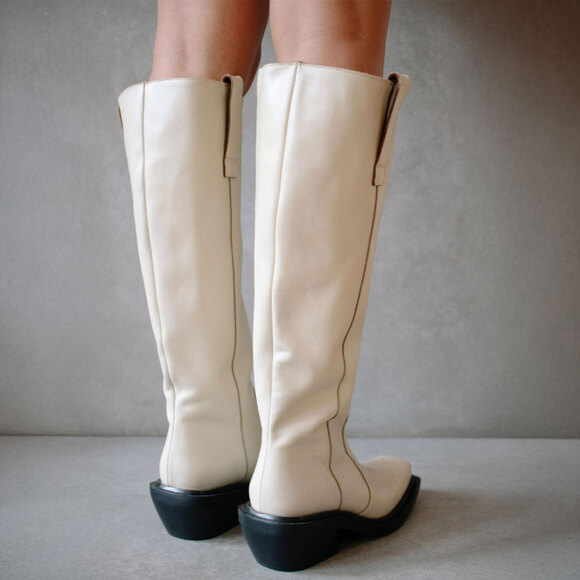 ALOHAS Cattle Cowboy Leather Squre Toe Tall Boots in Ivory Size 7-7.5 - Picture 3 of 16